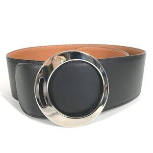 HERMES Thick belt Accessories Buckle Belt belt Leather Black/SilverHardware
